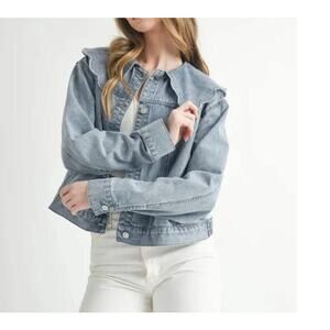 NWT MABLE Scallop Peter Pan Collar Denim Jacket Size Large
